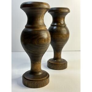 Wooden Candlesticks Vintage Made in Spain Country Hobo Natural Minimalist